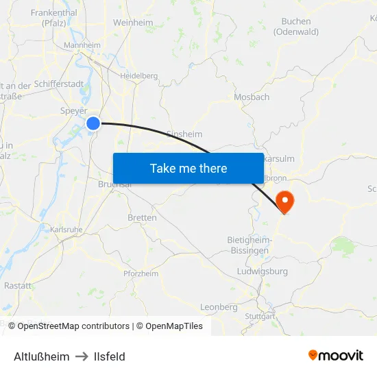 Altlußheim to Ilsfeld map