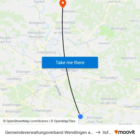 Gemeindeverwaltungsverband Wendlingen am Neckar to Ilsfeld map