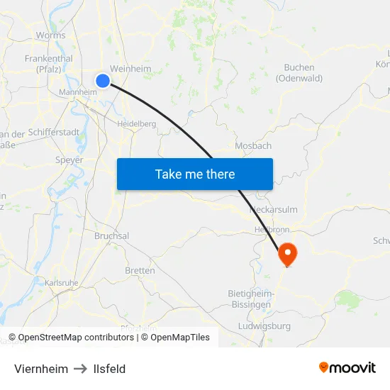 Viernheim to Ilsfeld map
