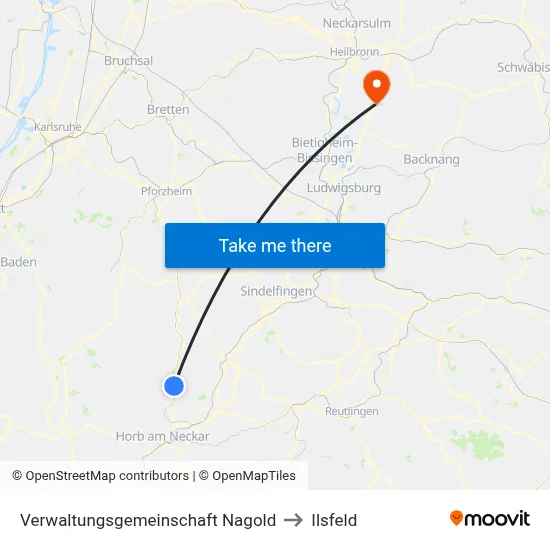 Verwaltungsgemeinschaft Nagold to Ilsfeld map