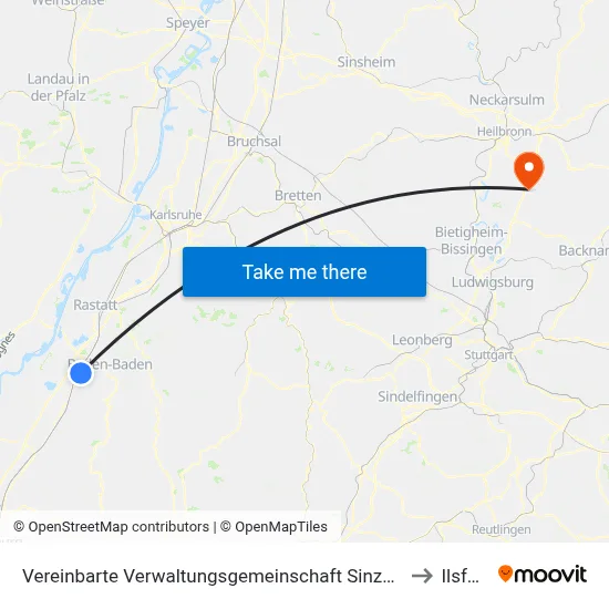 Vereinbarte Verwaltungsgemeinschaft Sinzheim to Ilsfeld map