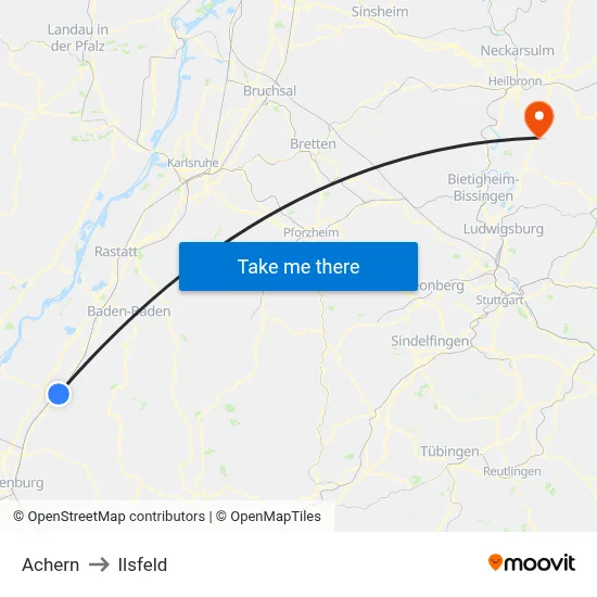 Achern to Ilsfeld map