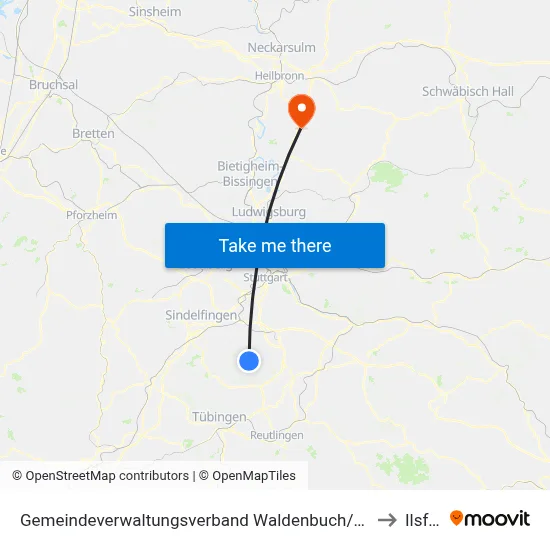 Gemeindeverwaltungsverband Waldenbuch/Steinenbronn to Ilsfeld map