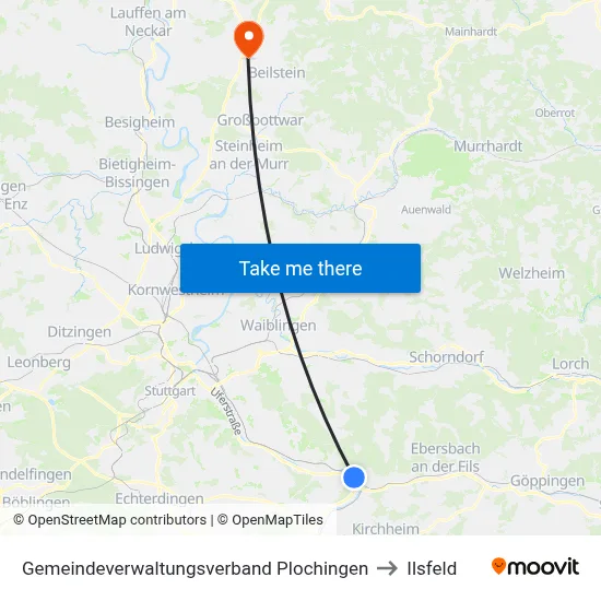 Gemeindeverwaltungsverband Plochingen to Ilsfeld map