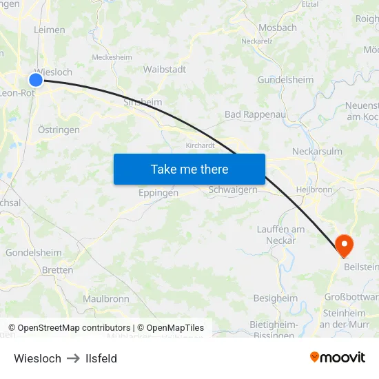 Wiesloch to Ilsfeld map