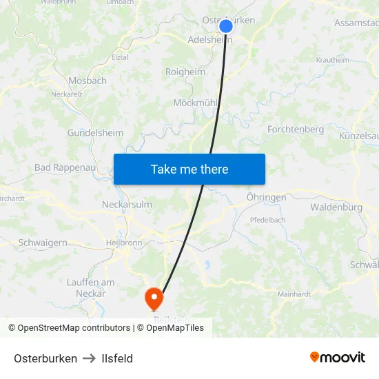 Osterburken to Ilsfeld map