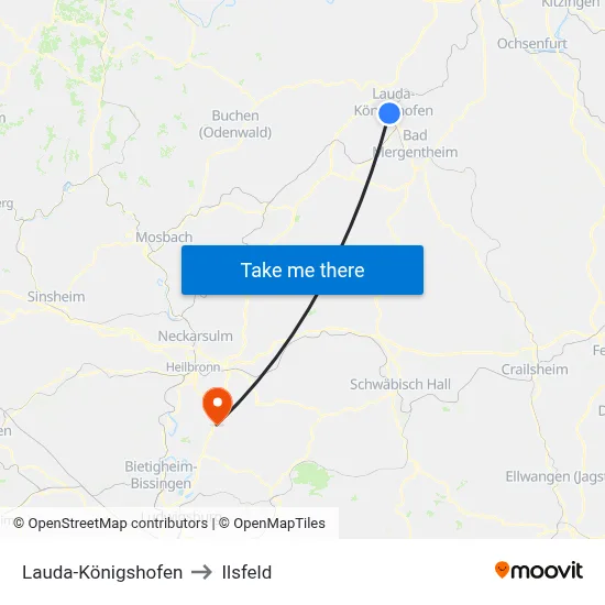 Lauda-Königshofen to Ilsfeld map