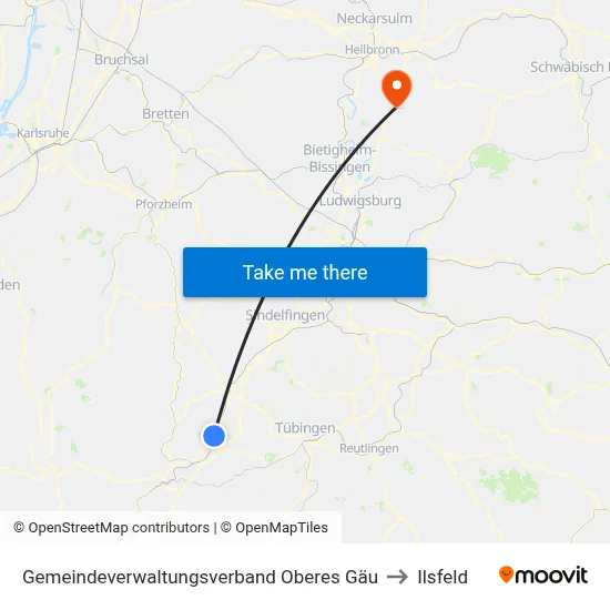 Gemeindeverwaltungsverband Oberes Gäu to Ilsfeld map