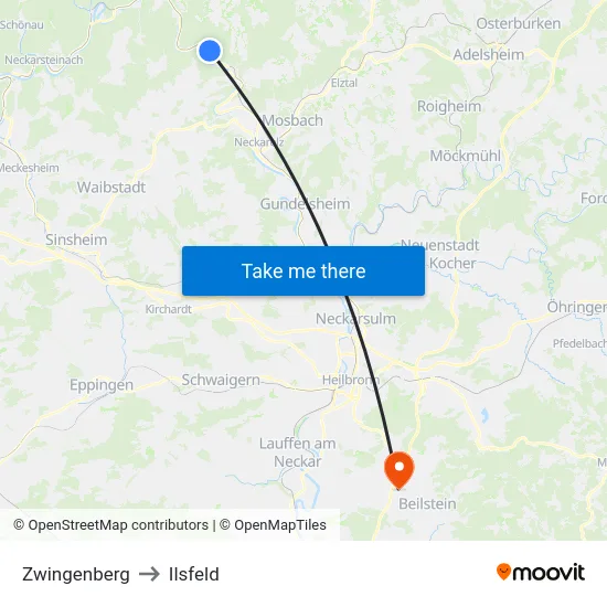Zwingenberg to Ilsfeld map