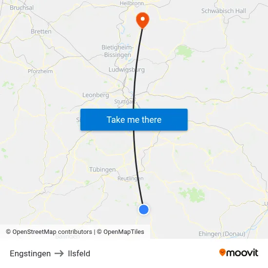 Engstingen to Ilsfeld map