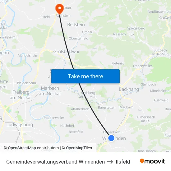 Gemeindeverwaltungsverband Winnenden to Ilsfeld map
