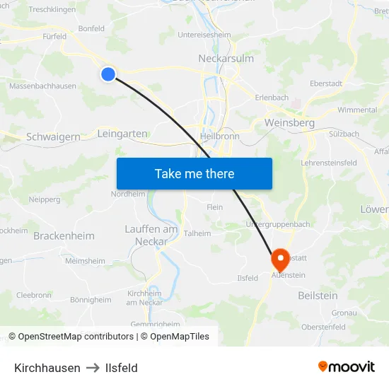 Kirchhausen to Ilsfeld map