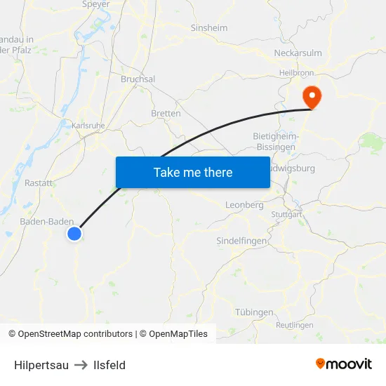 Hilpertsau to Ilsfeld map