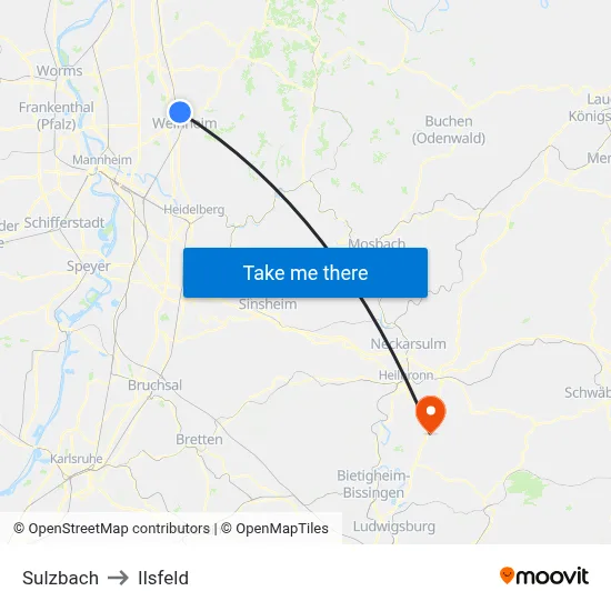 Sulzbach to Ilsfeld map