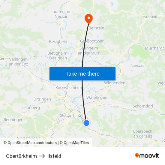Obertürkheim to Ilsfeld map