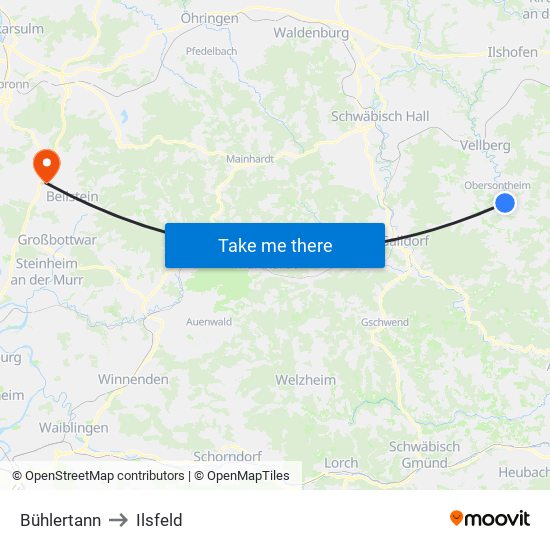 Bühlertann to Ilsfeld map