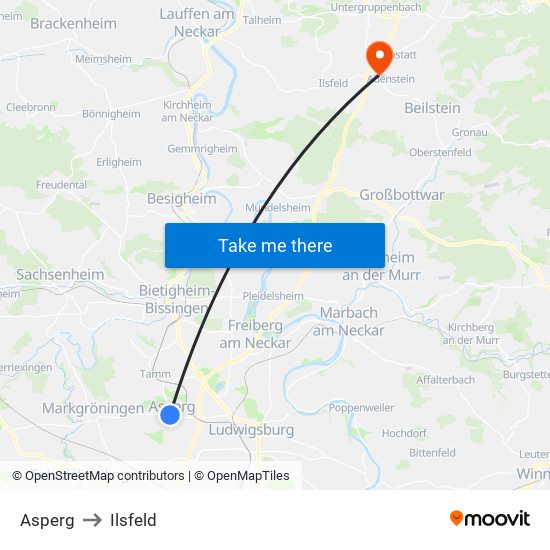 Asperg to Ilsfeld map