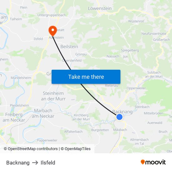 Backnang to Ilsfeld map