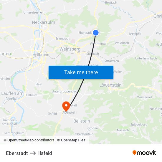 Eberstadt to Ilsfeld map