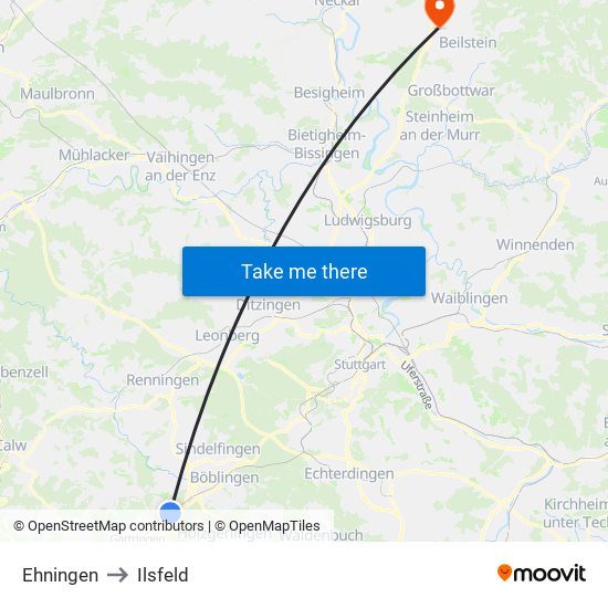 Ehningen to Ilsfeld map