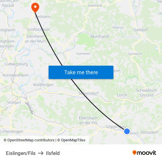 Eislingen/Fils to Ilsfeld map