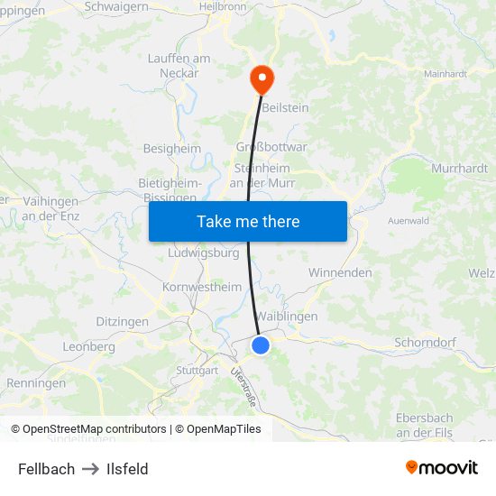 Fellbach to Ilsfeld map