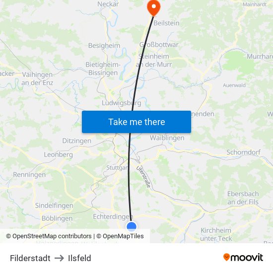 Filderstadt to Ilsfeld map