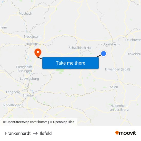 Frankenhardt to Ilsfeld map