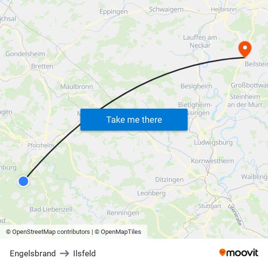 Engelsbrand to Ilsfeld map