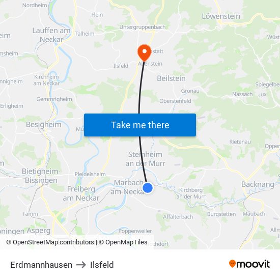 Erdmannhausen to Ilsfeld map