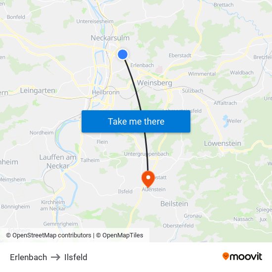 Erlenbach to Ilsfeld map