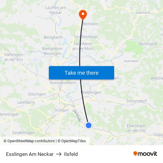 Esslingen Am Neckar to Ilsfeld map