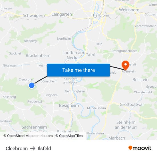 Cleebronn to Ilsfeld map