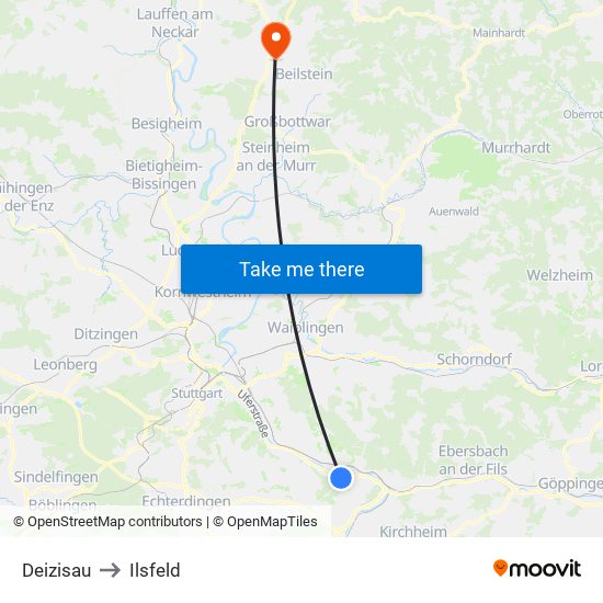 Deizisau to Ilsfeld map