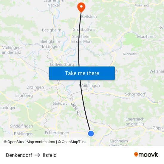 Denkendorf to Ilsfeld map