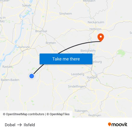 Dobel to Ilsfeld map