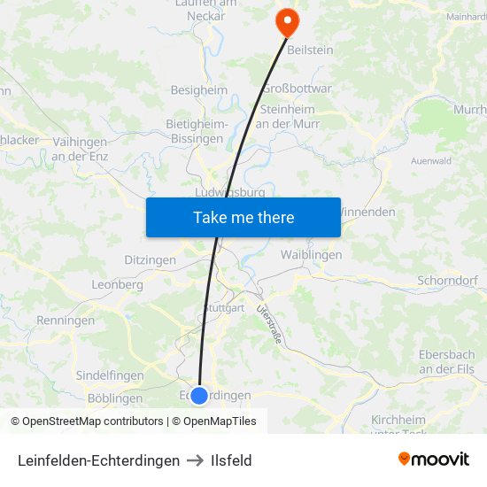 Leinfelden-Echterdingen to Ilsfeld map