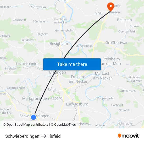 Schwieberdingen to Ilsfeld map