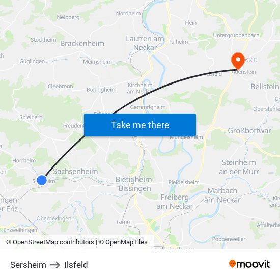 Sersheim to Ilsfeld map