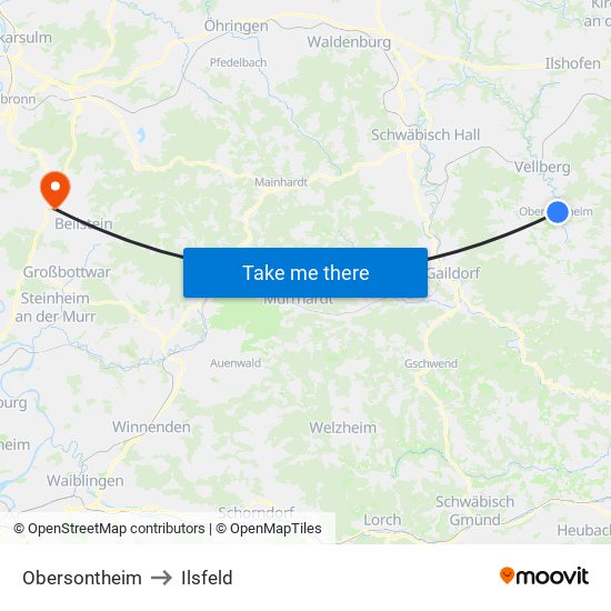 Obersontheim to Ilsfeld map