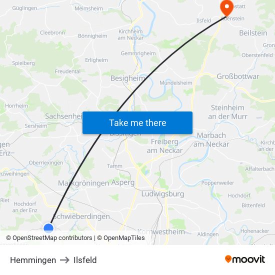 Hemmingen to Ilsfeld map