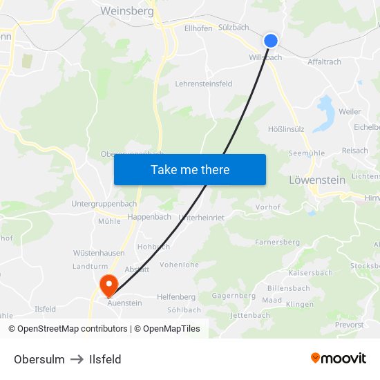 Obersulm to Ilsfeld map