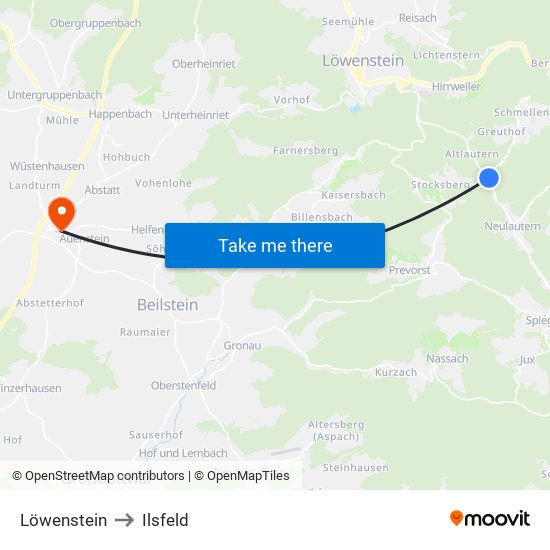 Löwenstein to Ilsfeld map