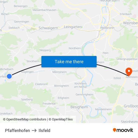 Pfaffenhofen to Ilsfeld map