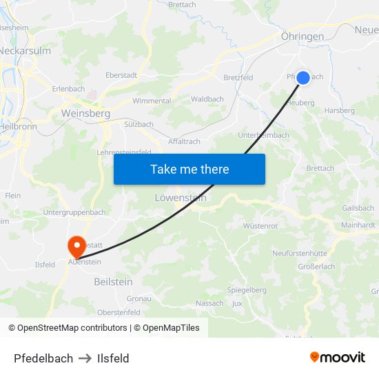 Pfedelbach to Ilsfeld map