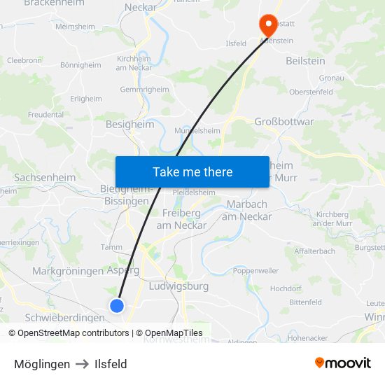 Möglingen to Ilsfeld map