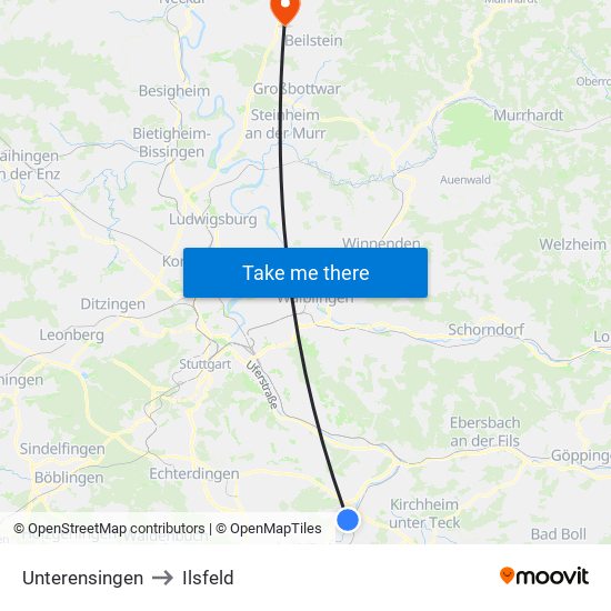 Unterensingen to Ilsfeld map