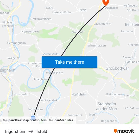 Ingersheim to Ilsfeld map