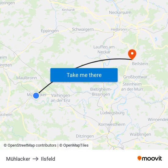 Mühlacker to Ilsfeld map