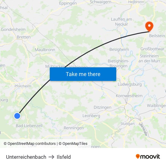 Unterreichenbach to Ilsfeld map